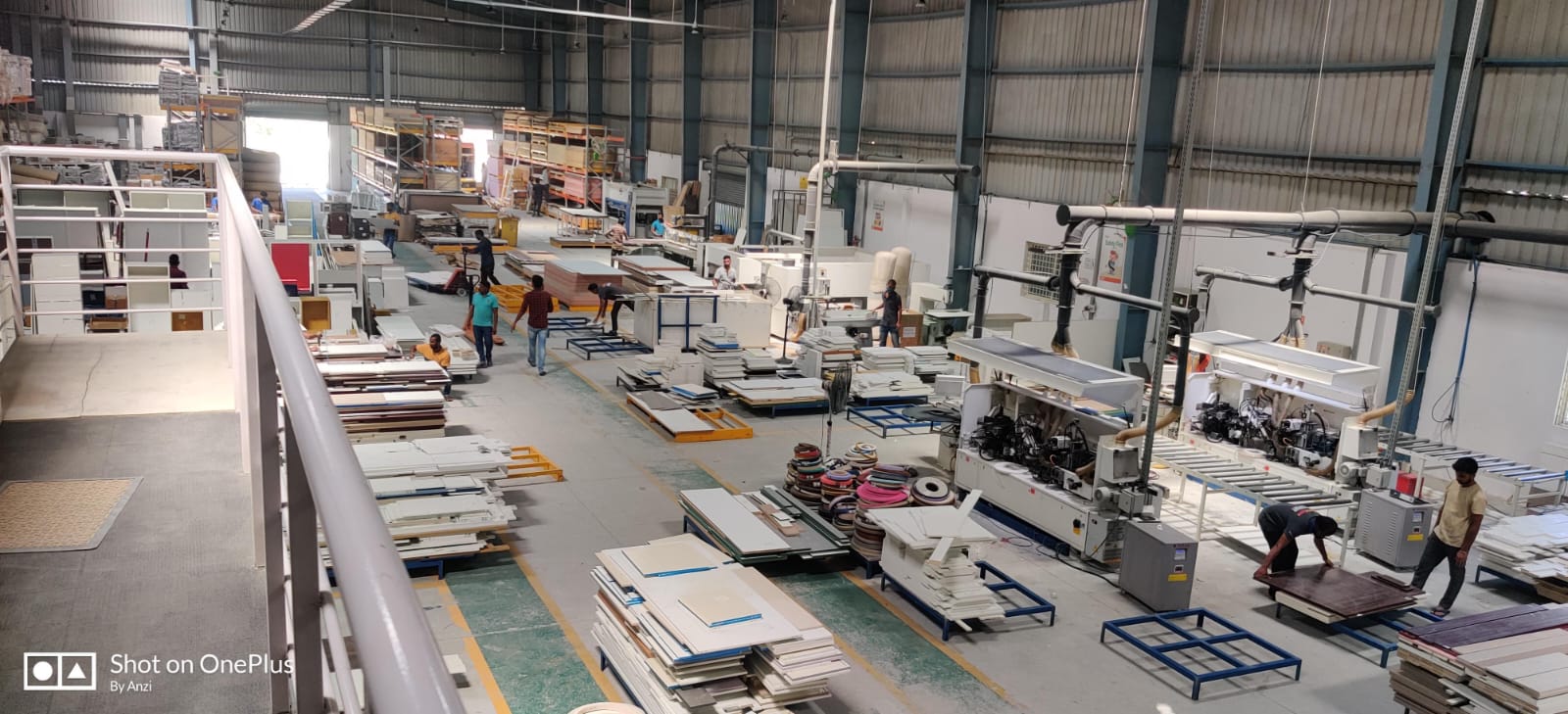 Furniture factory floor with panels in production