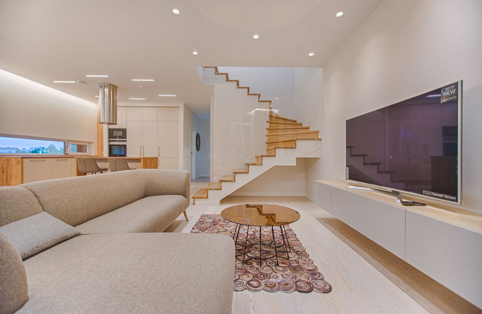 Living room with wall-mounted television